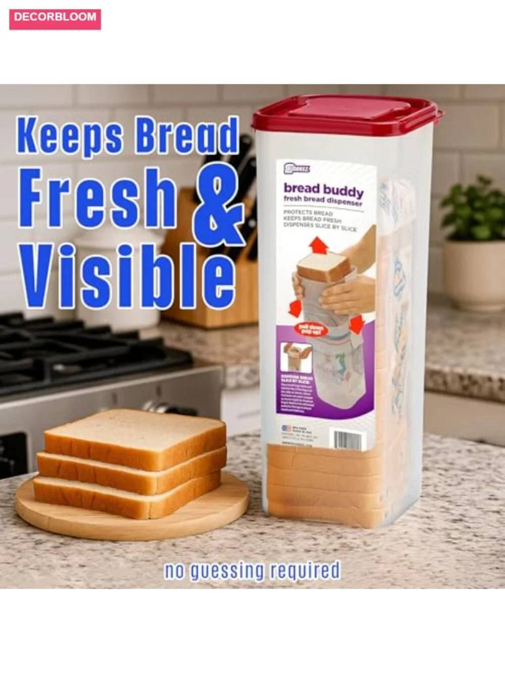 Bread Box Dispenser Keeps Bread Fresh BPA-Free Plastic Food Storage